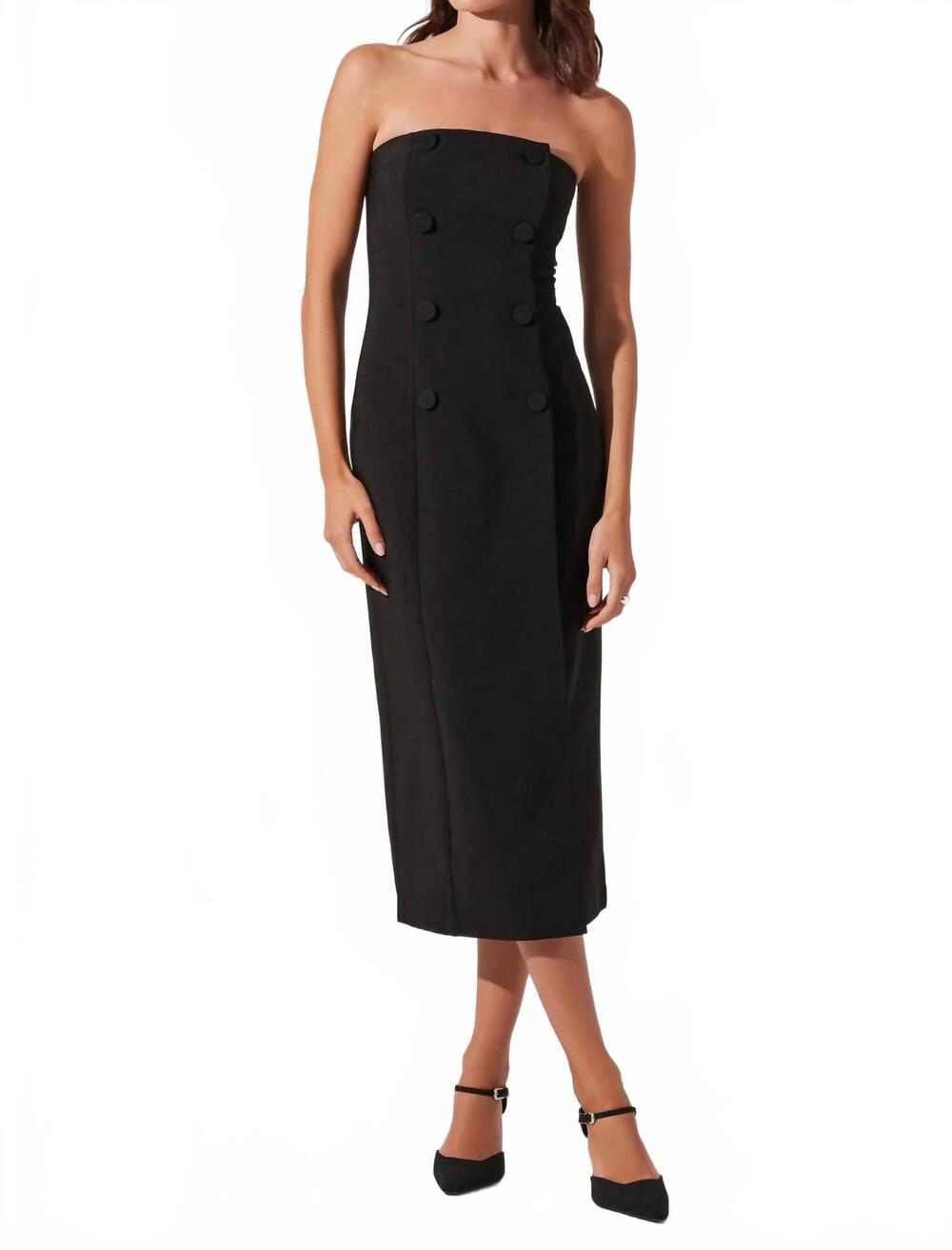 NEW ASTR strapless double breasted button dress in black